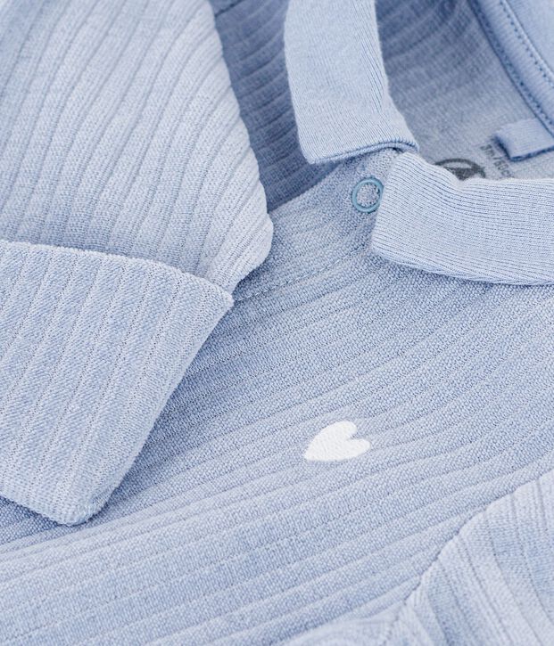 Pyjama b&eacute;b&eacute; en velours avec col uni bleu clair