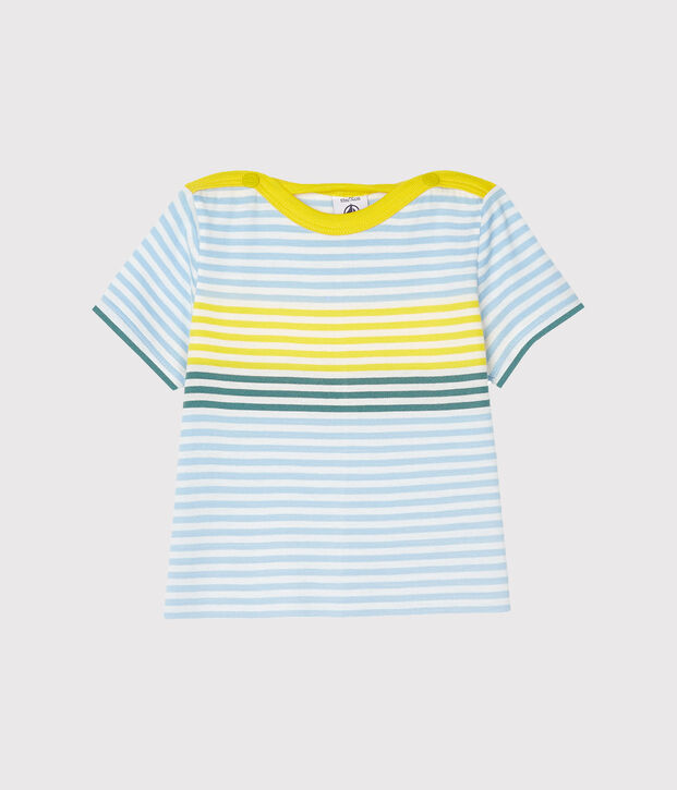 Tee shirt ray&eacute; b&eacute;b&eacute; gar&ccedil;on blanc/multicouleur