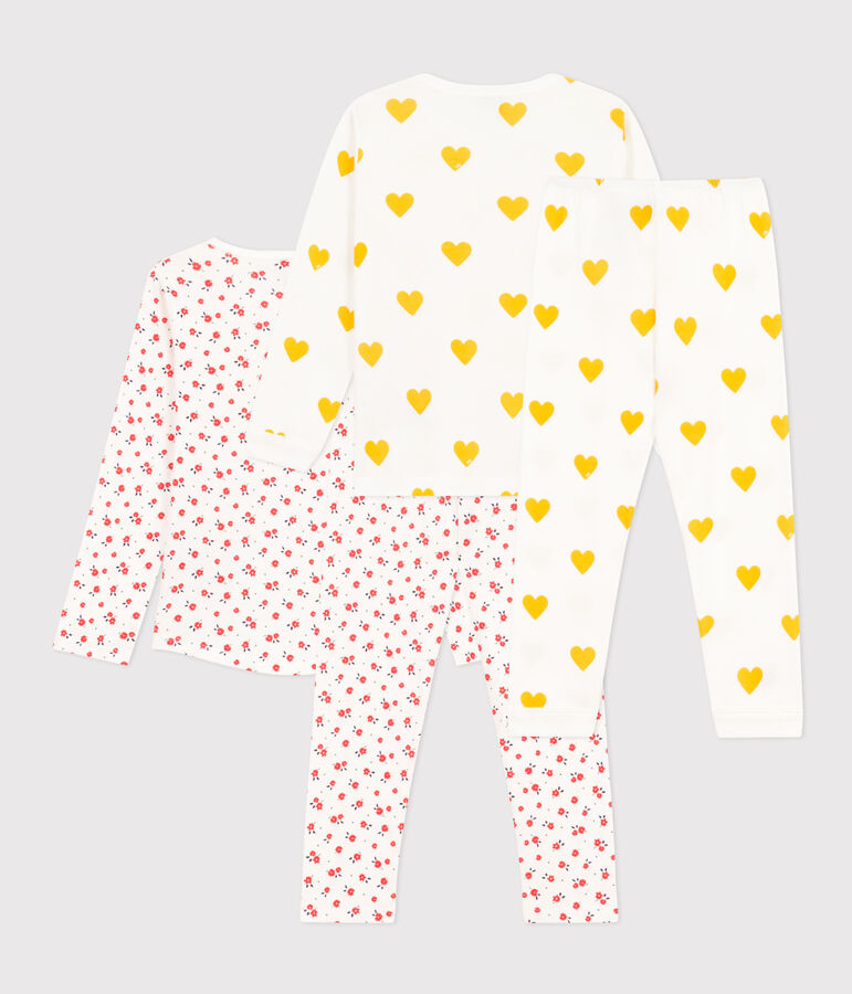 Lot de 2 pyjamas coeur et fleur petite fille en coton multicouleur