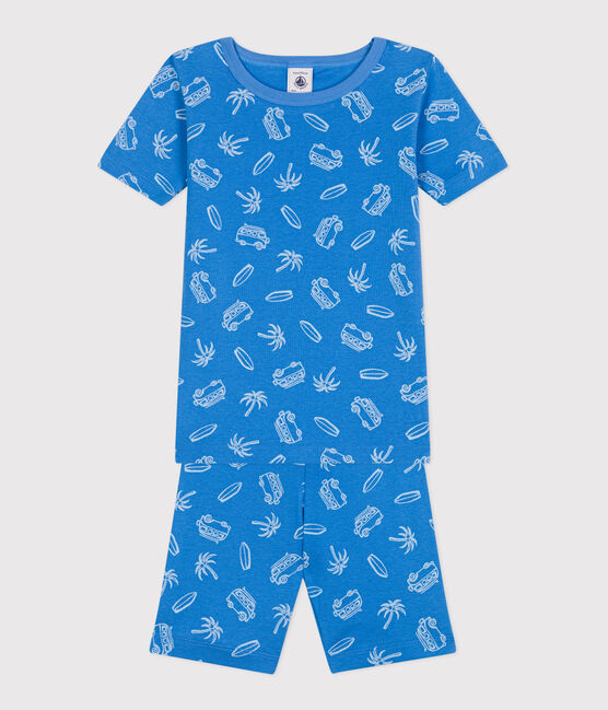 Pyjama short très ajusté enfant en coton imprimé vans bleu BRASIER/gris MARSHMALLOW