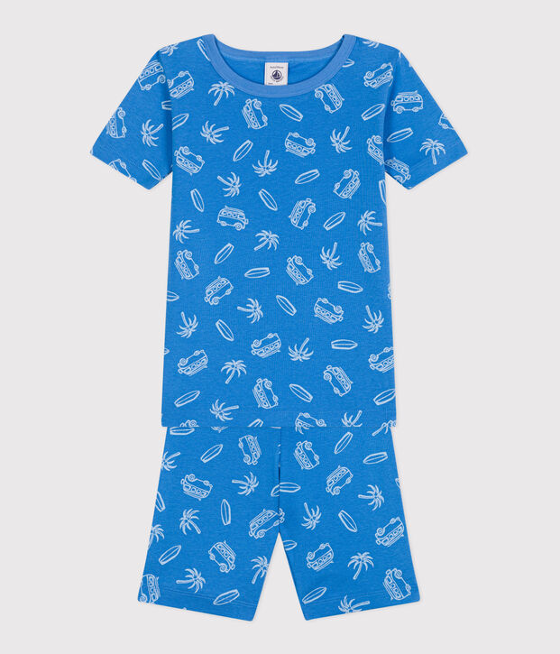 Pyjama short tr&egrave;s ajust&eacute; enfant en coton imprim&eacute; vans bleu/blanc