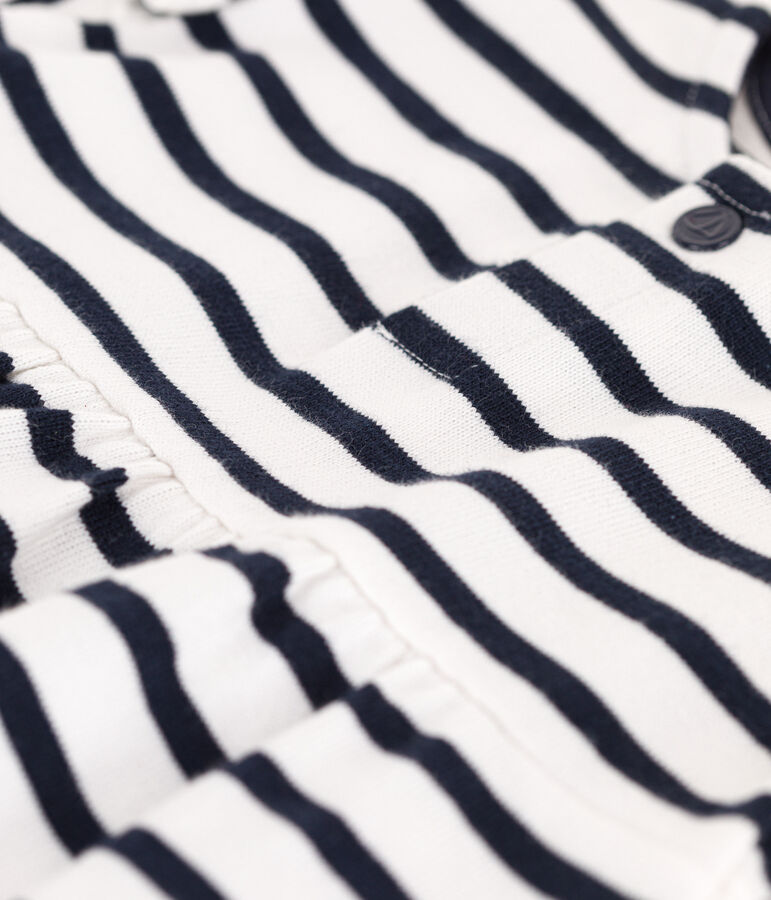 Gestreepte manrini&egrave;re-jurk met lange mouwen uit dikke jerseystof voor baby's wit MARSHMALLOW/blauw SMOKING