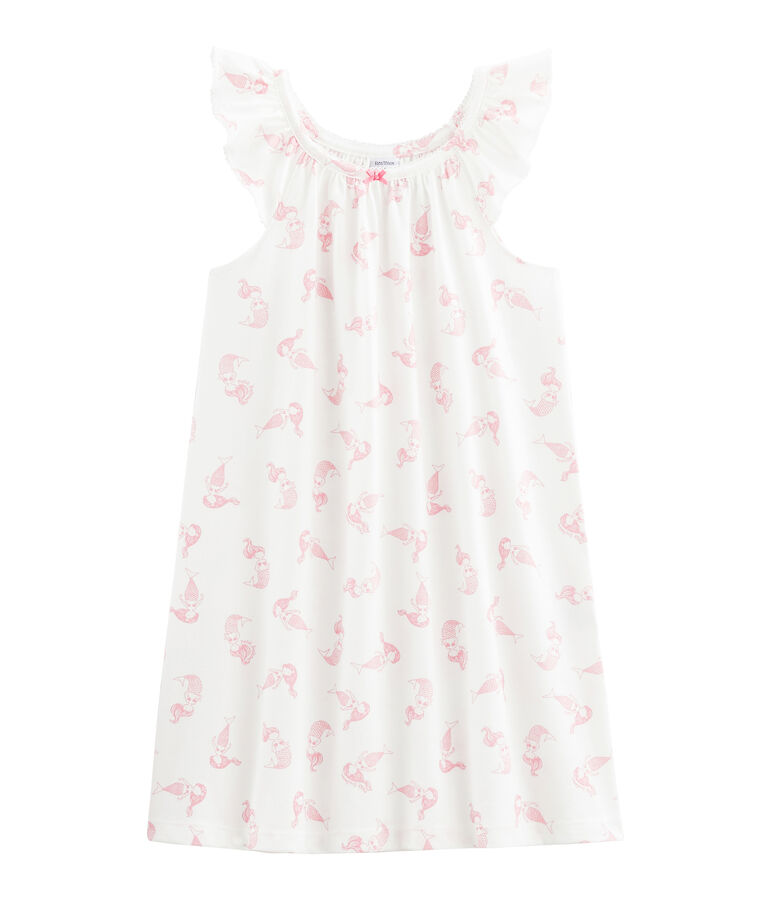 Chemise de nuit petite fille en coton fin blanc MARSHMALLOW/rose ROSE