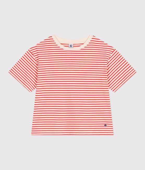 Gestreept katoenen T-shirt voor dames Le Boxy rood AVALANCHE/ SPICY