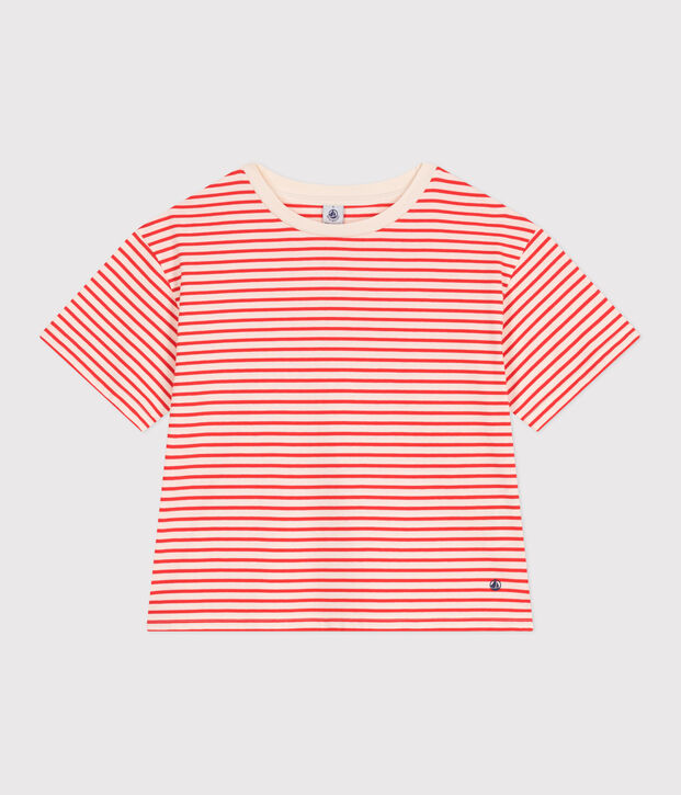 Gestreept katoenen T-shirt voor dames Le Boxy rood/rood