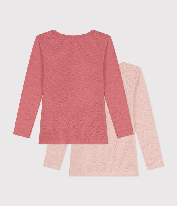 Lot de 2 tee-shirts uni en coton ajour&eacute; enfant multicouleur