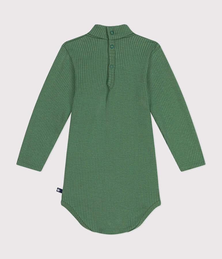 Body manches longues col roul&eacute; en coton b&eacute;b&eacute; vert
