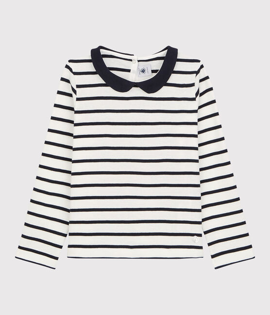 Katoenen meisjes t-shirt met lange mouwen wit MARSHMALLOW/blauw SMOKING
