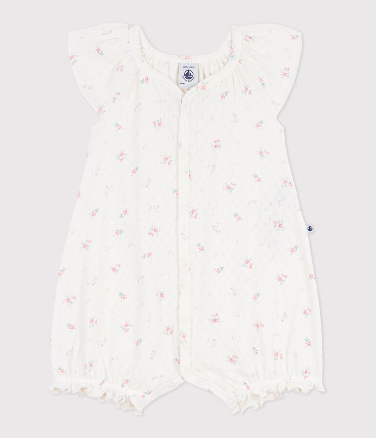 Combinaison courte b&eacute;b&eacute; en coton fleuri blanc/multicouleur