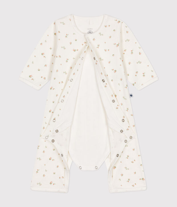 Katoenen bodypyjama zonder voetjes wit/multicouleur