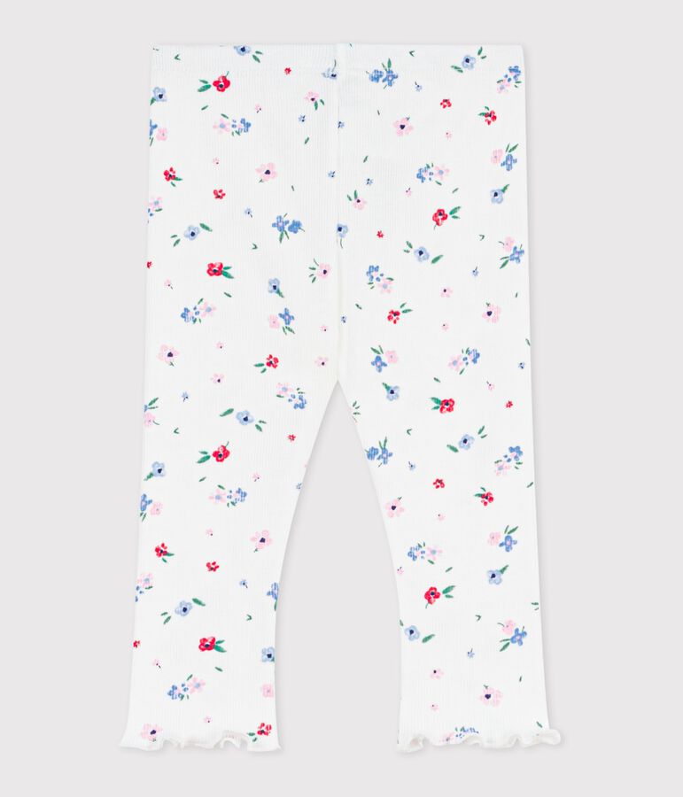 Legging b&eacute;b&eacute; en coton, imprim&eacute; fleurs blanc MARSHMALLOW/blanc MULTICO