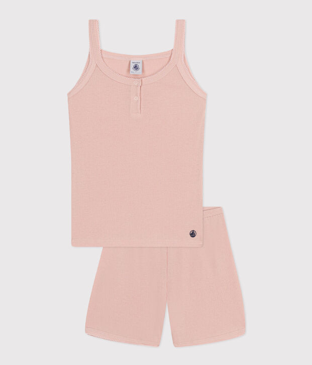 Effen pyjamashort en tanktop van katoen en Lyocell voor kinderen roze