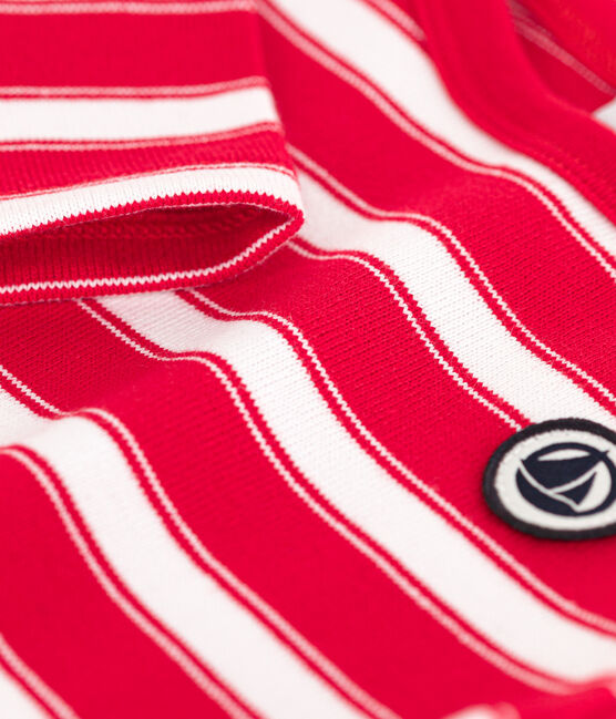 Marinière voor baby's van dik gestreept jerseykatoen rood PEPS/wit MARSHMALLOW
