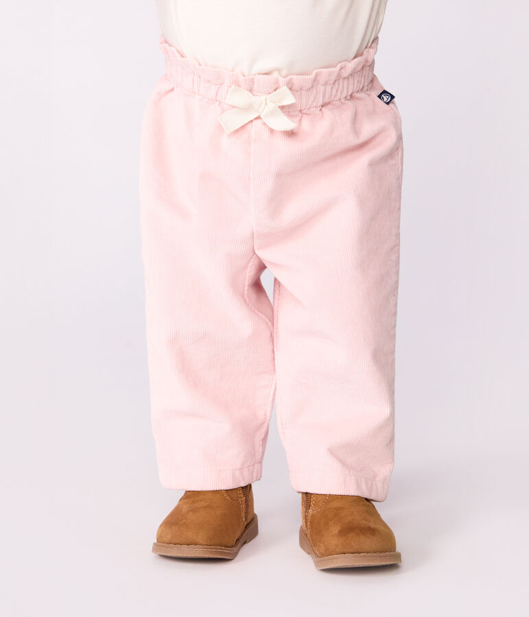 Pantalon b&eacute;b&eacute; en velours uni et poche arri&egrave;re brod&eacute;e rose