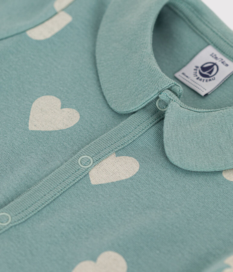 Combinaison courte en coton b&eacute;b&eacute; vert/&eacute;cru