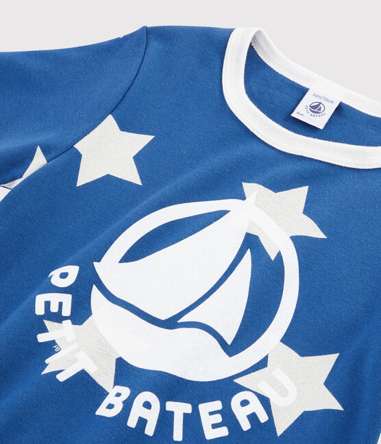 Pyjama enfant imprimé étoiles en côte bleu MAJOR/blanc ECUME