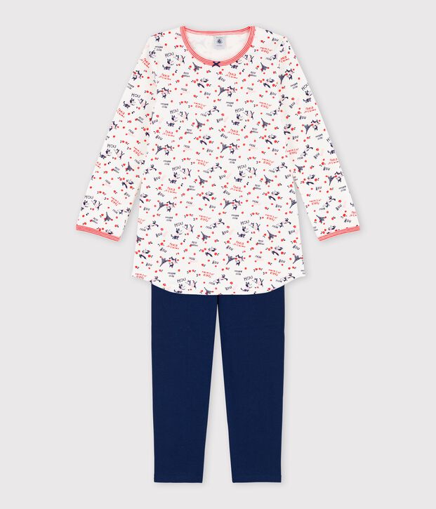 Meisjesnachthemd met legging in biokatoen wit/multicouleur