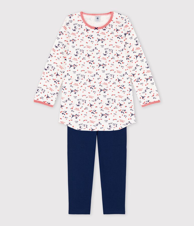 Meisjesnachthemd met legging in biokatoen wit/multicouleur