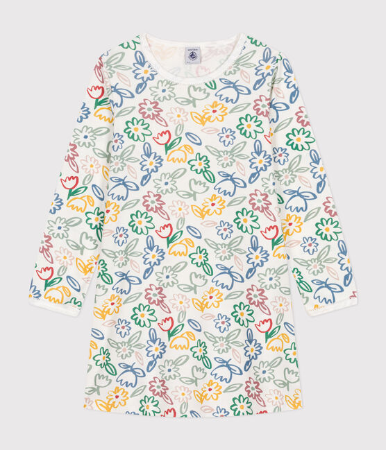 Chemise de nuit en coton motif fleurs enfant blanc MARSHMALLOW/blanc MULTICO