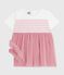Robe bébé coton et tulle manches courtes, haut rayé blanc MARSHMALLOW/rose CHARME
