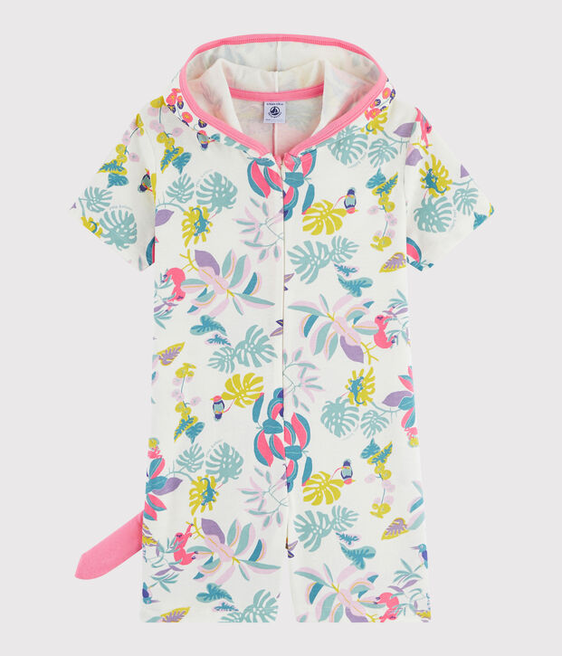 Lang pakje van ribtricot voor meisjes met dinosaurus wit/multicouleur