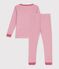Pyjama tr&egrave;s ajust&eacute; enfant en coton &agrave; rayures rose/blanc