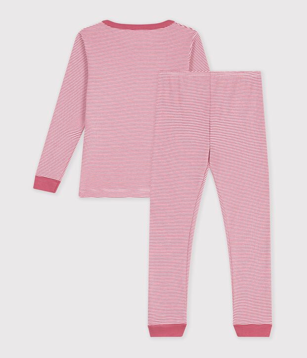 Pyjama tr&egrave;s ajust&eacute; enfant en coton &agrave; rayures rose/blanc