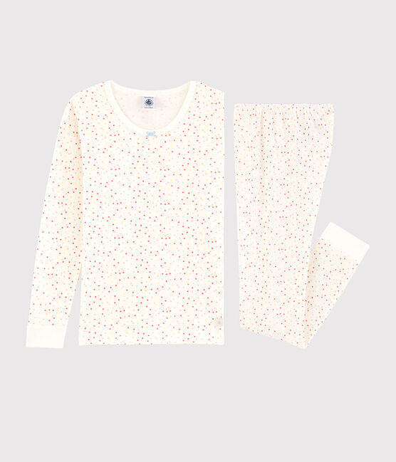Snugfit meerkleurige pyjama met stippen voor meisjes, van biologisch katoen wit MARSHMALLOW/wit MULTICO