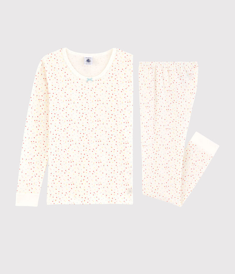 Pyjama snugfit pois multico petite fille en coton biologique blanc/multicouleur