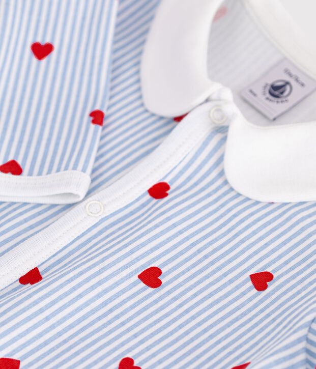 Pyjama b&eacute;b&eacute; en coton avec col, imprim&eacute; c&oelig;urs blanc/multicouleur