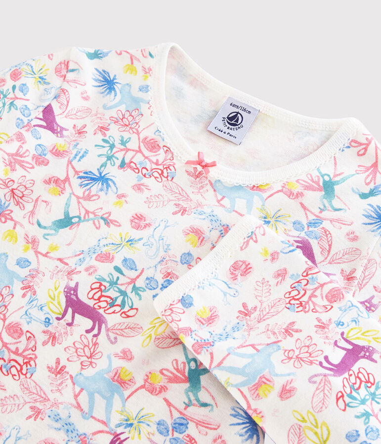 Katoenen pyjama met jungleprint voor kleine meisjes wit/multicouleur