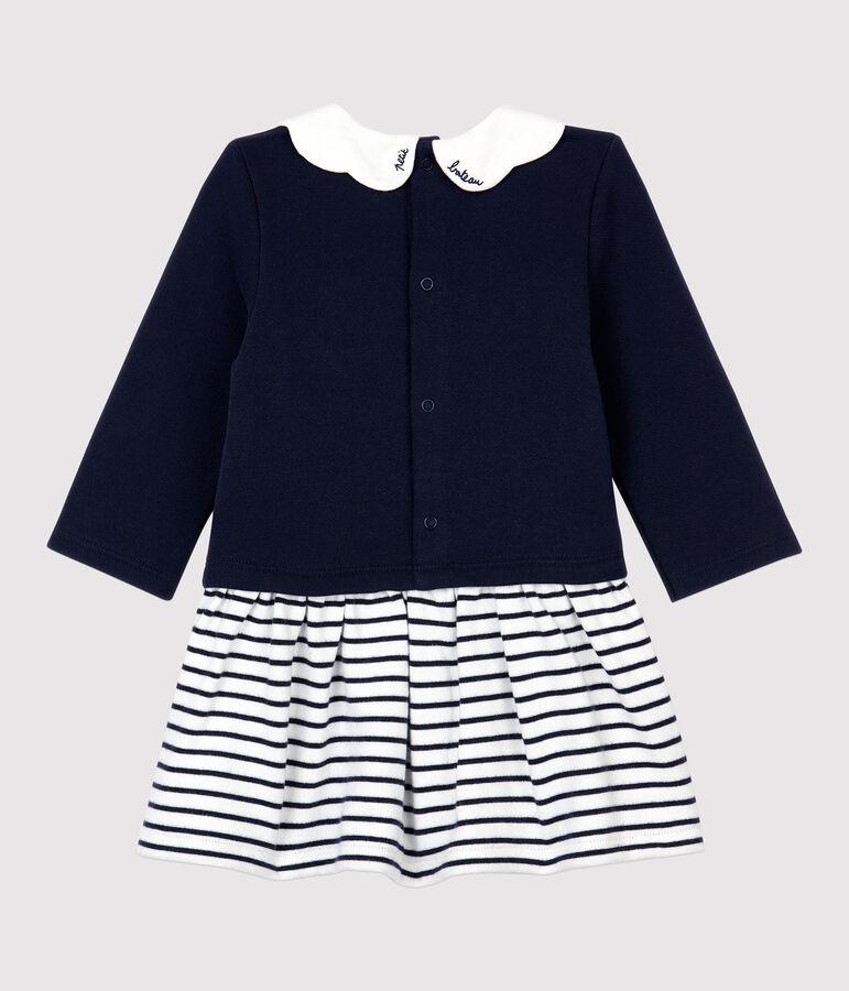 Robe molleton b&eacute;b&eacute;. blanc MARSHMALLOW/bleu SMOKING