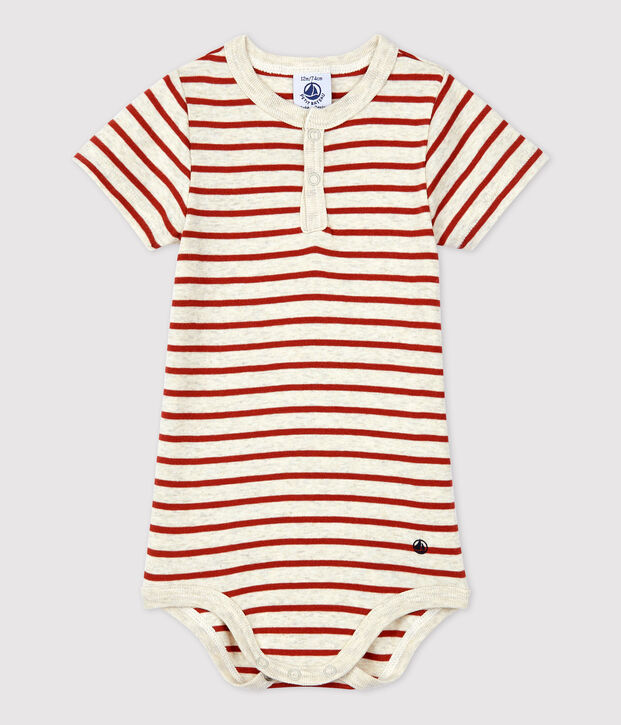Body ray&eacute; encolure tunisienne en coton bio b&eacute;b&eacute; beige/marron