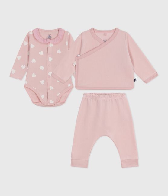 Tweedelige cadeauset voor baby's van met hartjesprint van fluweel roze JOLI