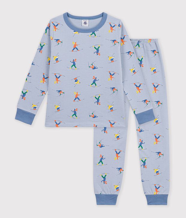 Kinderpyjama van fleece met skiprint blauw/multicouleur