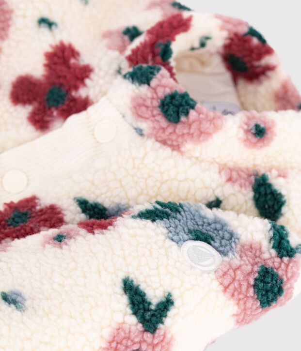 Babyjas met wattering van sherpa en bloemenprint ecru/multicouleur