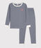 Katoenen snugfit pyjama met milleraiesprint voor kleine meisjes en jongens blauw MEDIEVAL/wit MARSHMALLOW