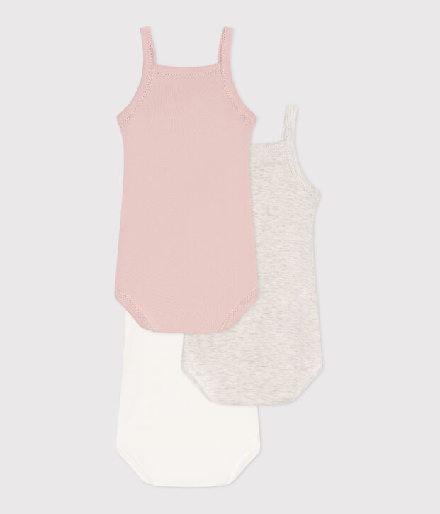 Set van 3 effen katoenen rompertjes met bandjes voor baby's multicouleur