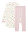 Meisjesnachthemd met lange mouwen van dubbelzijdig jersey met hartjes wit MARSHMALLOW/wit MULTICO