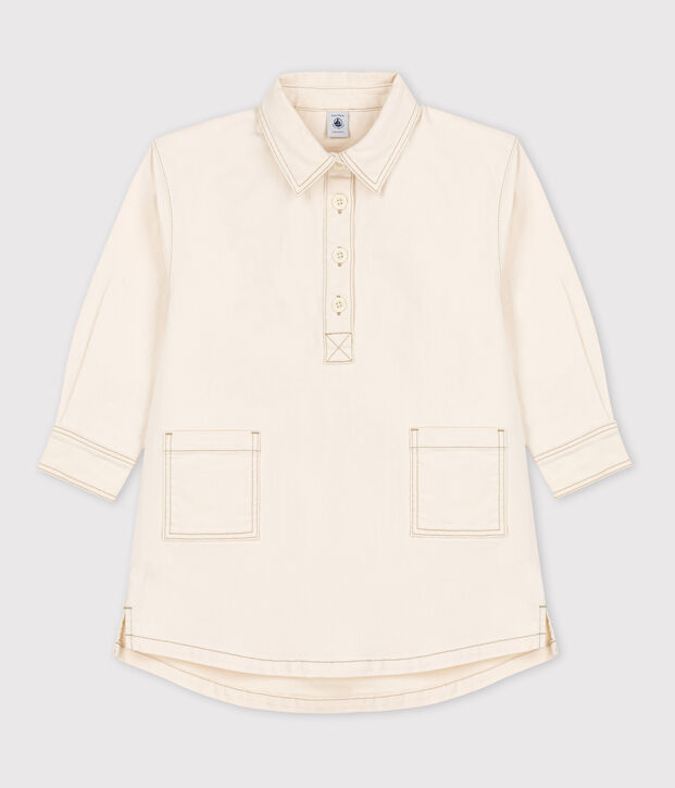 Meisjesjurk met lange mouwen in denim ecru