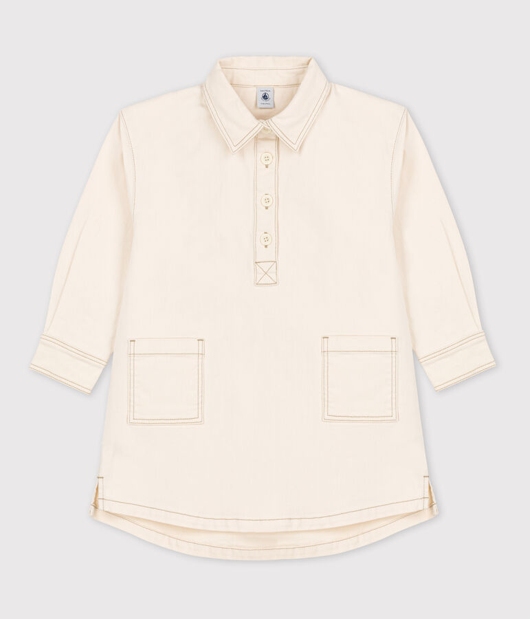 Robe manches longues en denim enfant fille &eacute;cru