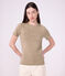 Dames-T-shirt van effen katoen met korte mouwen beige