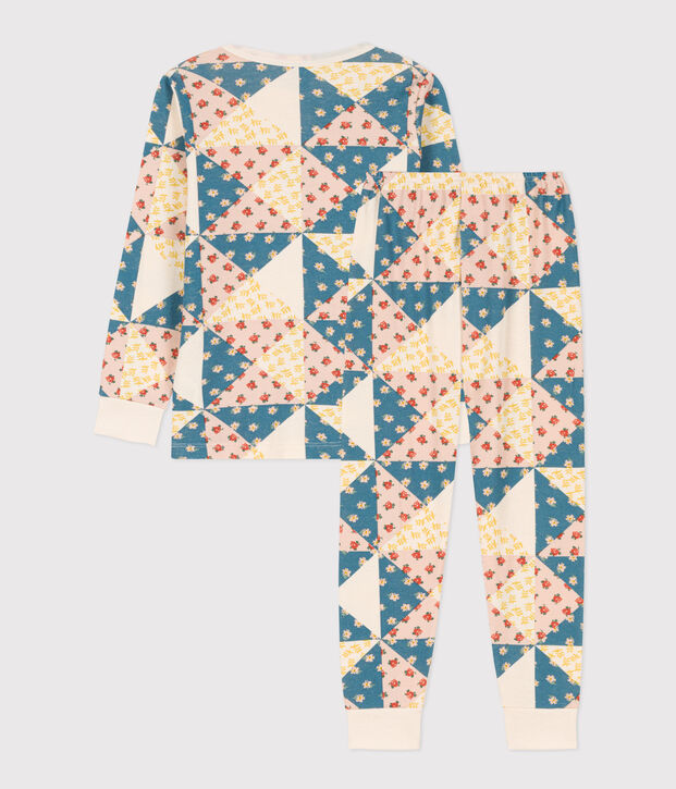 Katoenen patchwork pyjama voor meisjes ecru/multicouleur