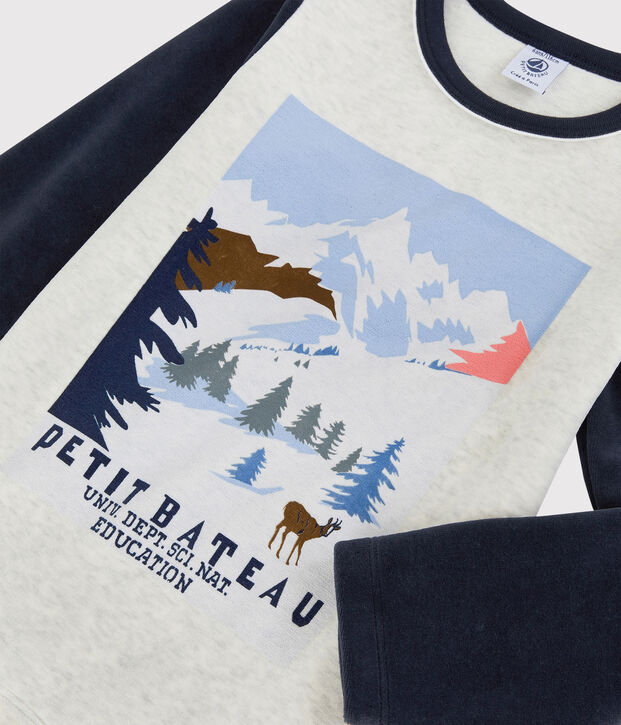 Pyjama motif montagne petit gar&ccedil;on en velours beige/multicouleur