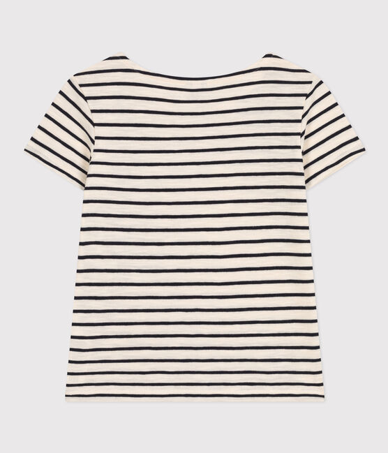 Tee-shirt rayé en jersey flammé enfant fille blanc AVALANCHE/bleu SMOKING