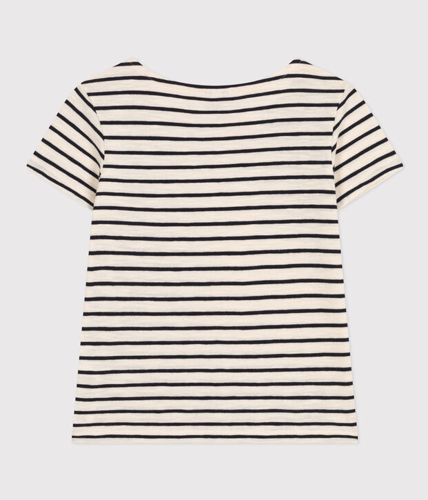 Tee-shirt ray&eacute; en jersey flamm&eacute; enfant fille &eacute;cru/bleu