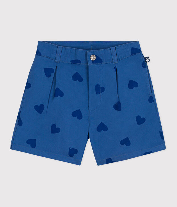 Katoenen short met hartjesprint voor kinderen blauw/blauw