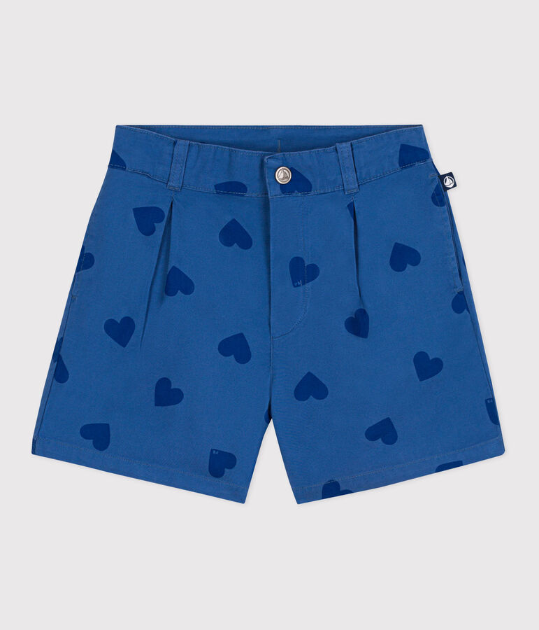 Katoenen short met hartjesprint voor kinderen blauw/blauw