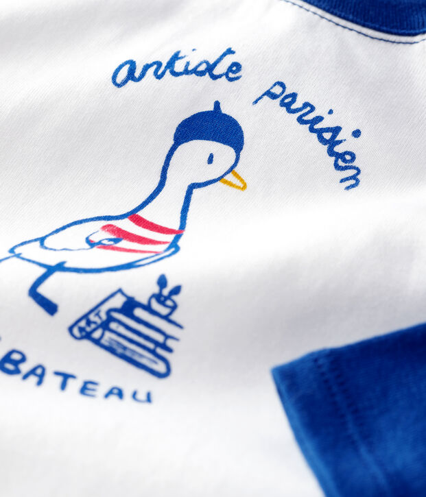 Tee-shirt en coton b&eacute;b&eacute;. blanc/bleu