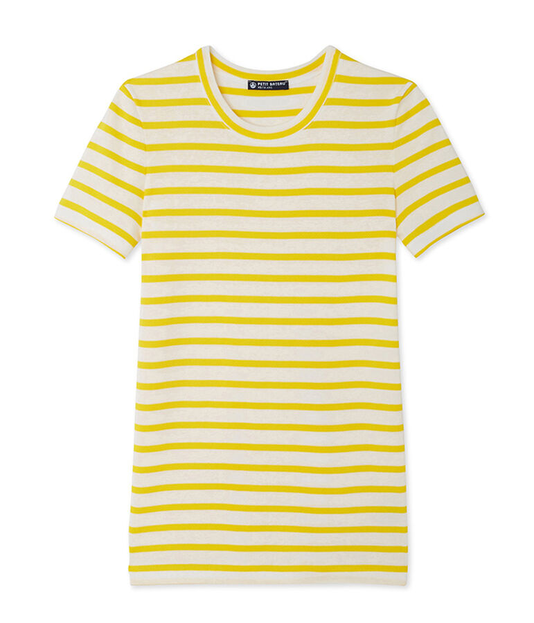 T-shirt femme en c&ocirc;te originale ray&eacute;e jaune SHINE/blanc MARSHMALLOW